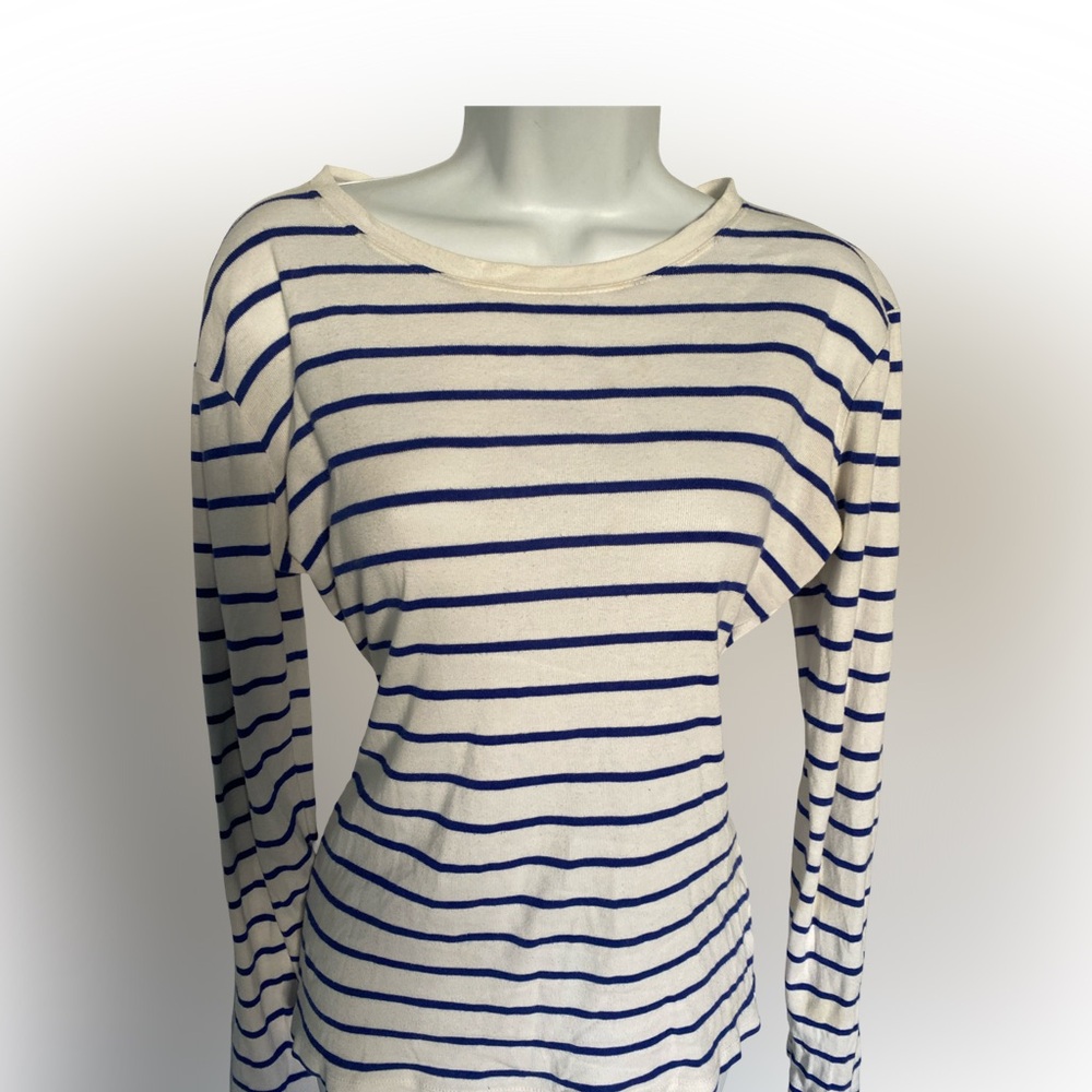 GAP Blue & Cream Striped Long-Sleeve Boatneck Top-S blue white  , cotton modal